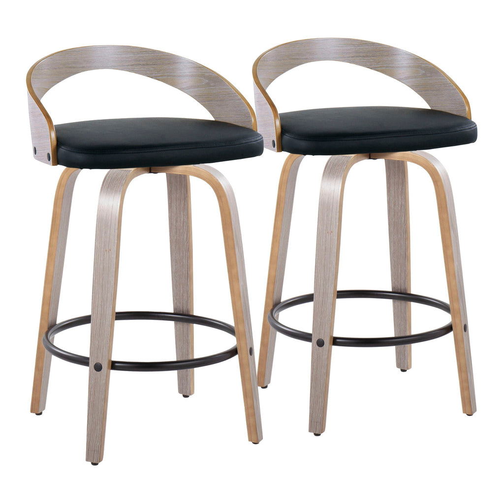 Grotto - Mid Century Modern Fixed Height Counter Stool with Swivel with Round Footrest (Set of 2)