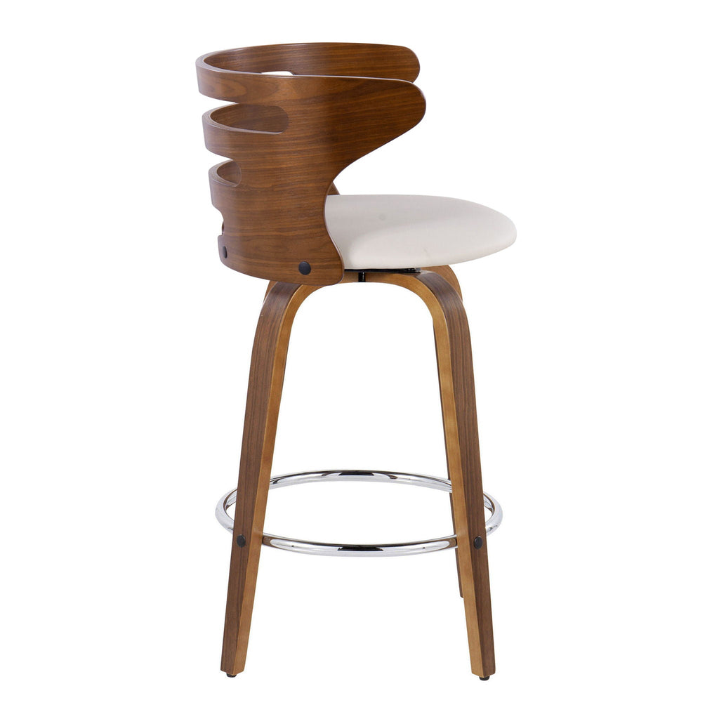 Cosini - Mid Century Modern Fixed Height Barstool with Swivel with Round Footrest (Set of 2)