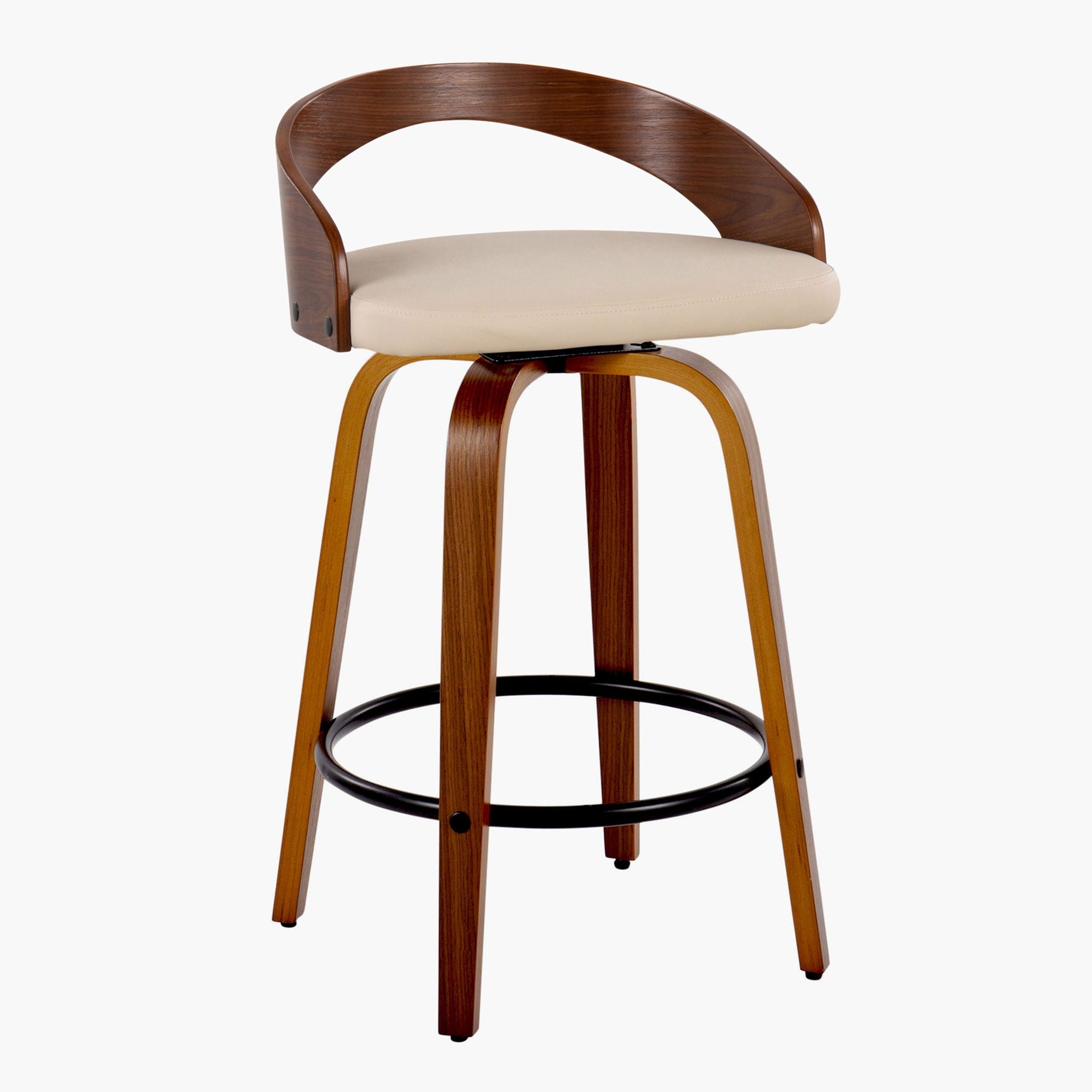 Grotto - Mid Century Modern Fixed Height Counter Stool with Swivel with Round Footrest (Set of 2)