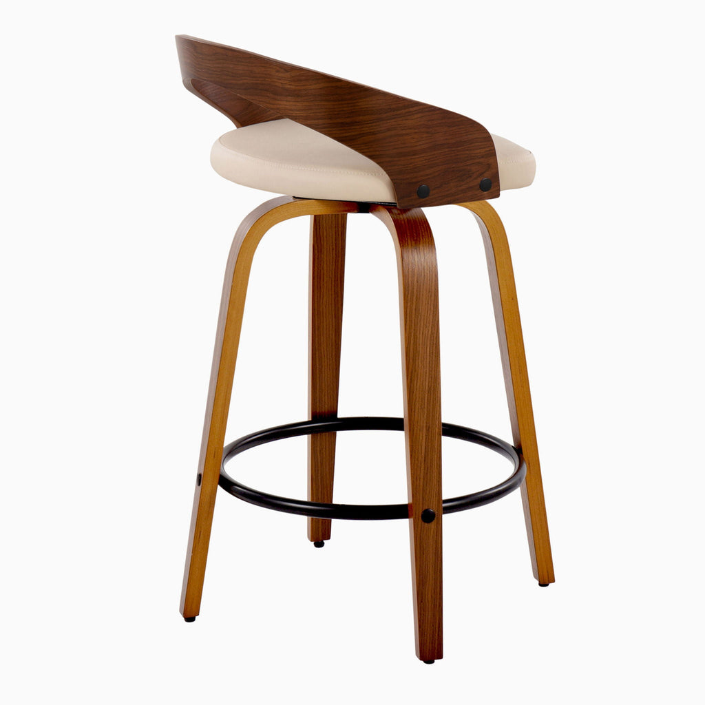 Grotto - Mid Century Modern Fixed Height Counter Stool with Swivel with Round Footrest (Set of 2)