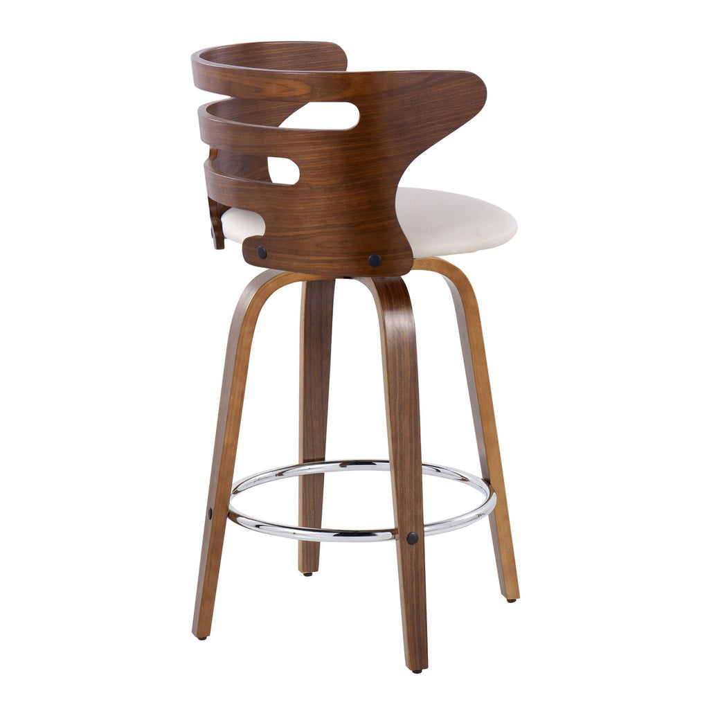 Cosini - Mid Century Modern Fixed Height Barstool with Swivel with Round Footrest (Set of 2)
