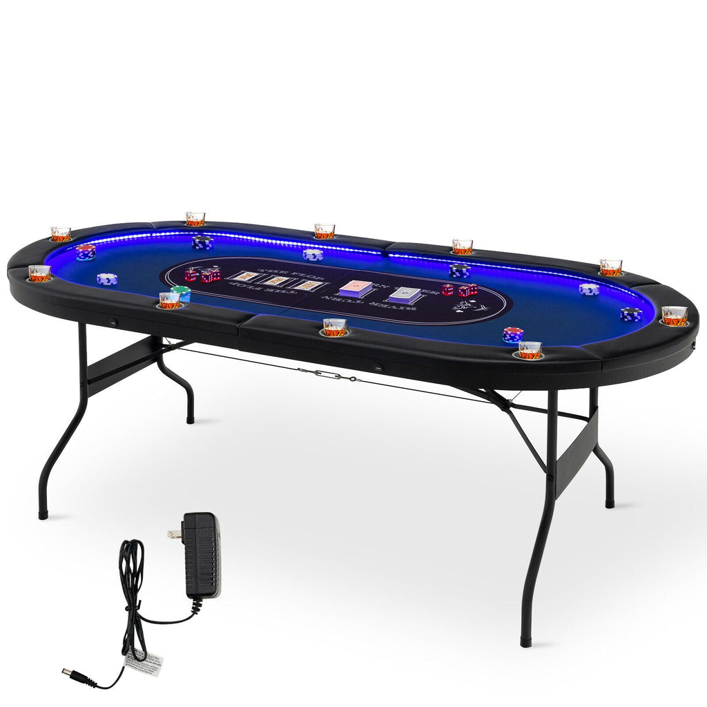 Full-Size 10-Player Poker Table with LED Lights