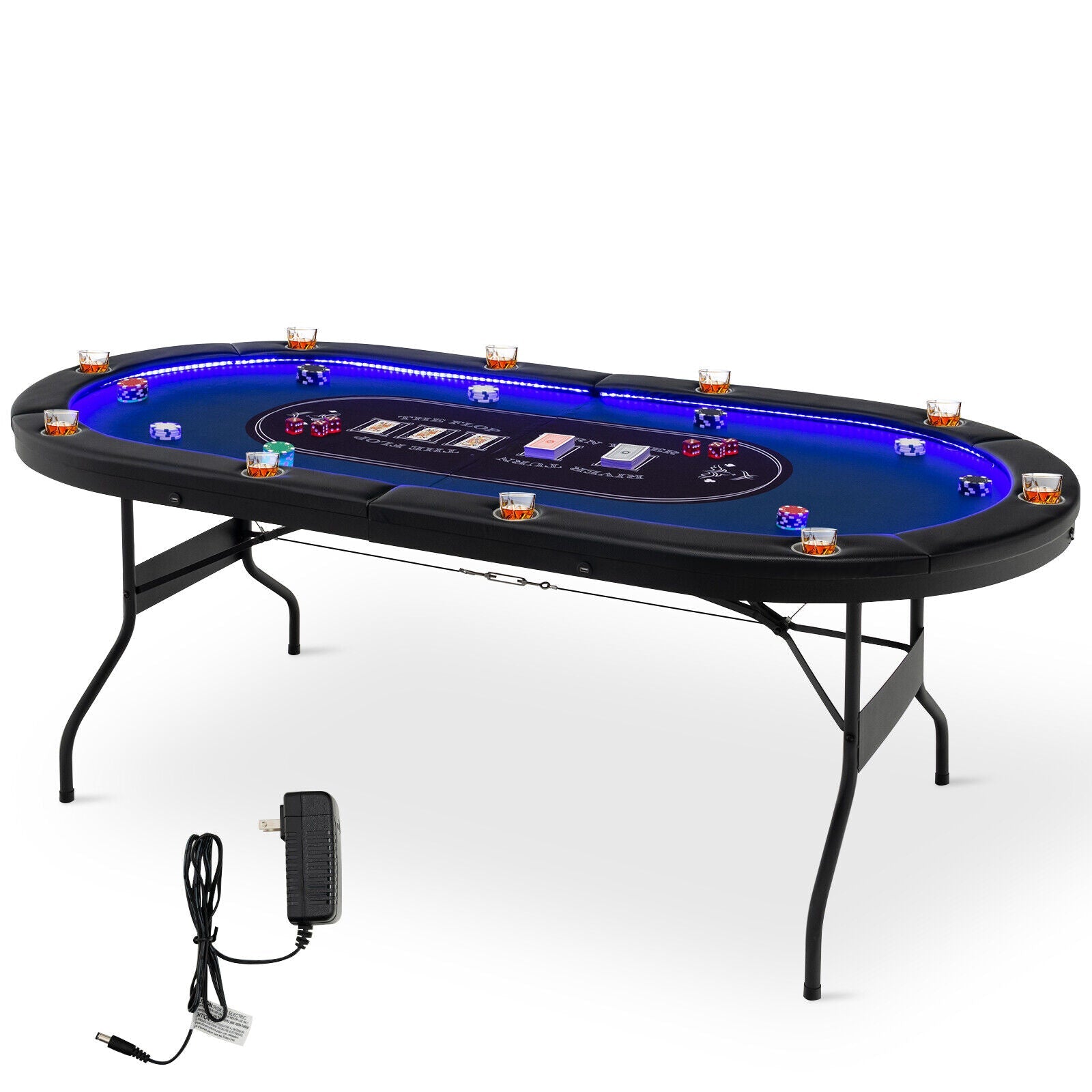 Full-Size 10-Player Poker Table with LED Lights