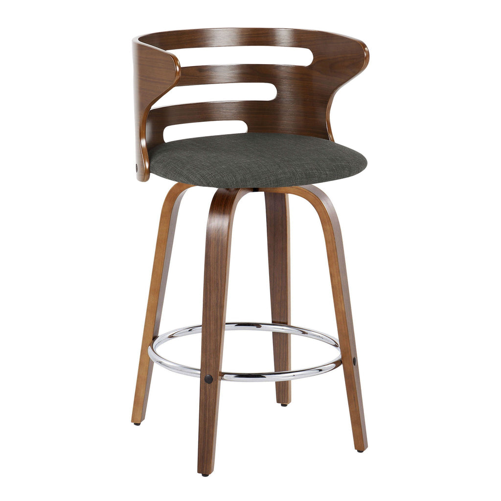 Cosini - Mid Century Modern Fixed Height Barstool with Swivel with Round Footrest (Set of 2)