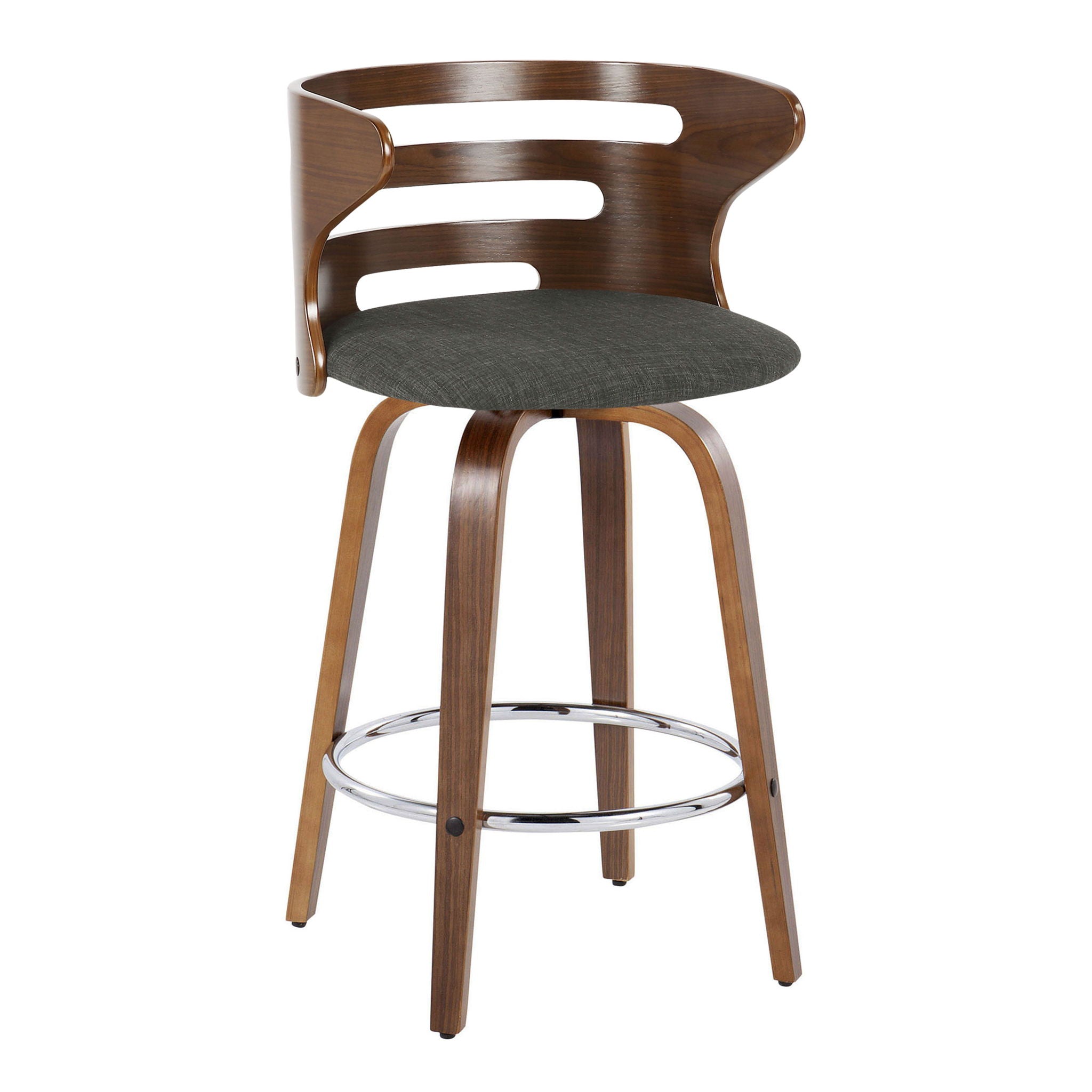 Cosini - Mid Century Modern Fixed Height Barstool with Swivel with Round Footrest (Set of 2)