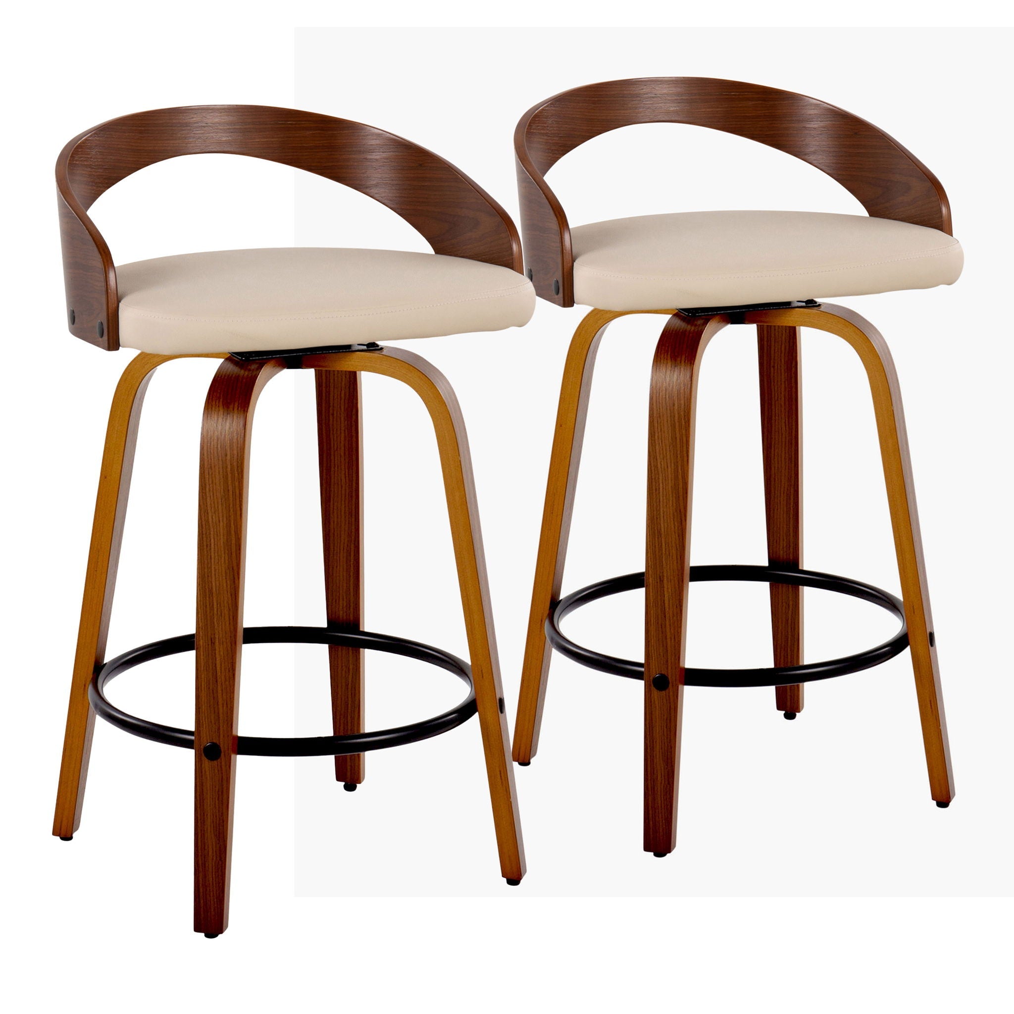 Grotto - Mid Century Modern Fixed Height Counter Stool with Swivel with Round Footrest (Set of 2)