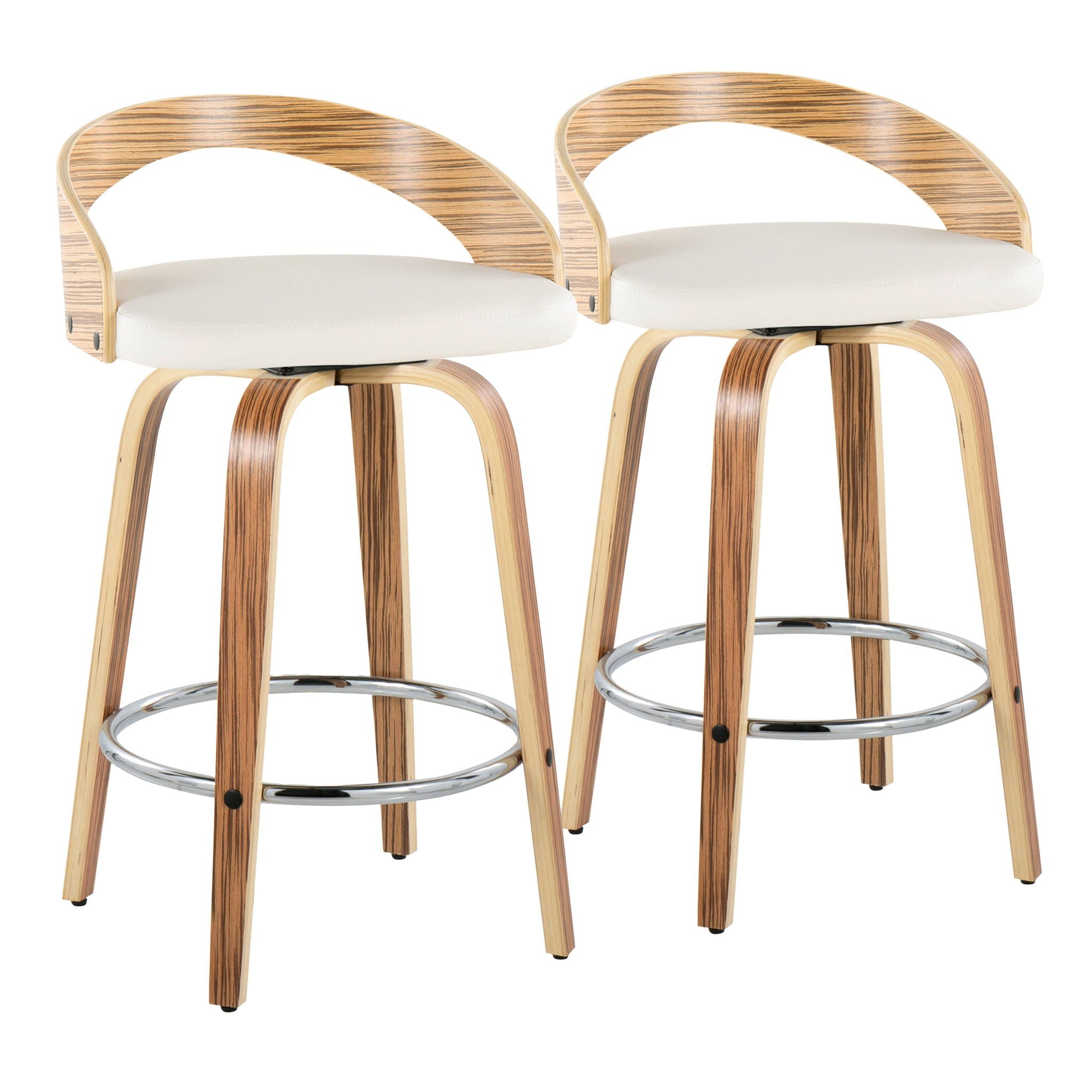 Grotto - Mid Century Modern Fixed Height Counter Stool with Swivel with Round Footrest (Set of 2)