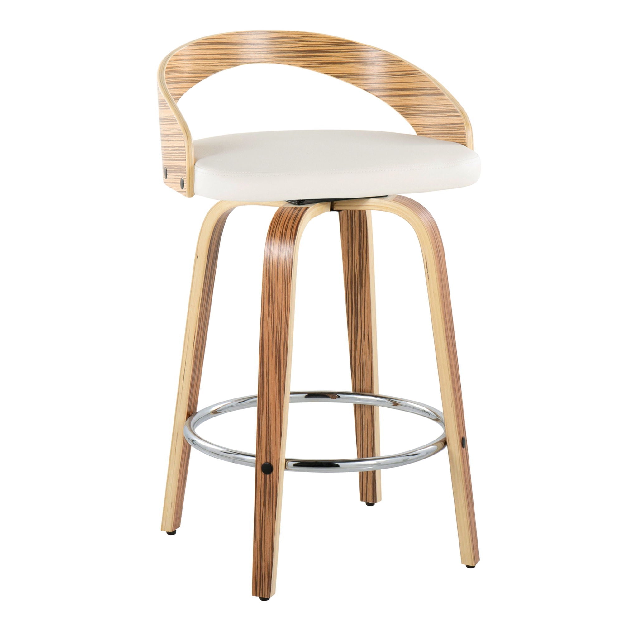 Grotto - Mid Century Modern Fixed Height Counter Stool with Swivel with Round Footrest (Set of 2)