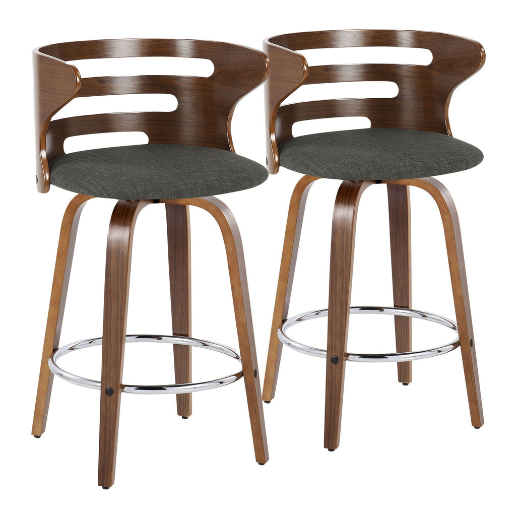 Cosini - Mid Century Modern Fixed Height Barstool with Swivel with Round Footrest (Set of 2)