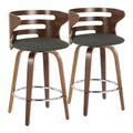 Cosini - Mid Century Modern Fixed Height Barstool with Swivel with Round Footrest (Set of 2)