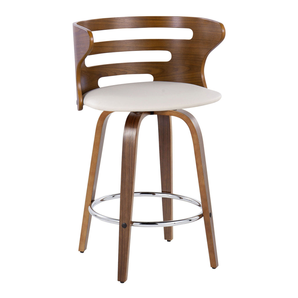 Cosini - Mid Century Modern Fixed Height Barstool with Swivel with Round Footrest (Set of 2)