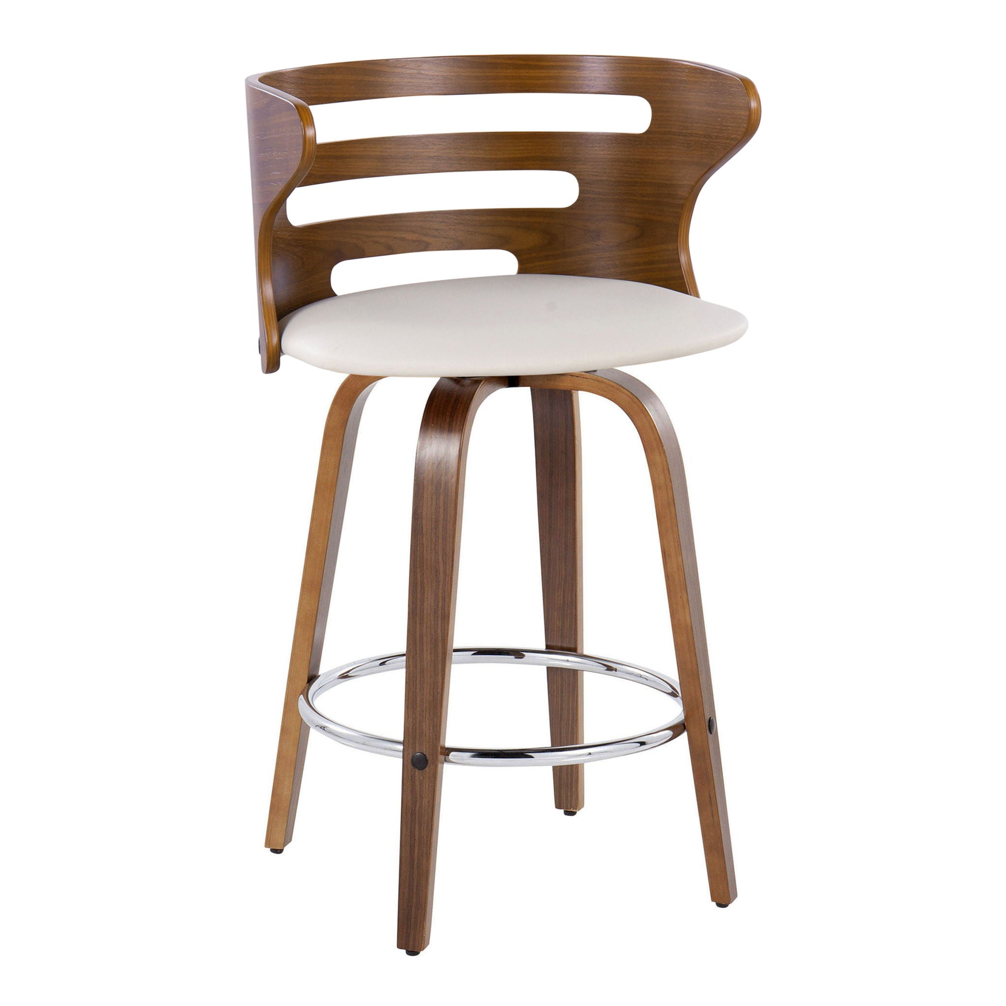 Cosini - Mid Century Modern Fixed Height Barstool with Swivel with Round Footrest (Set of 2)