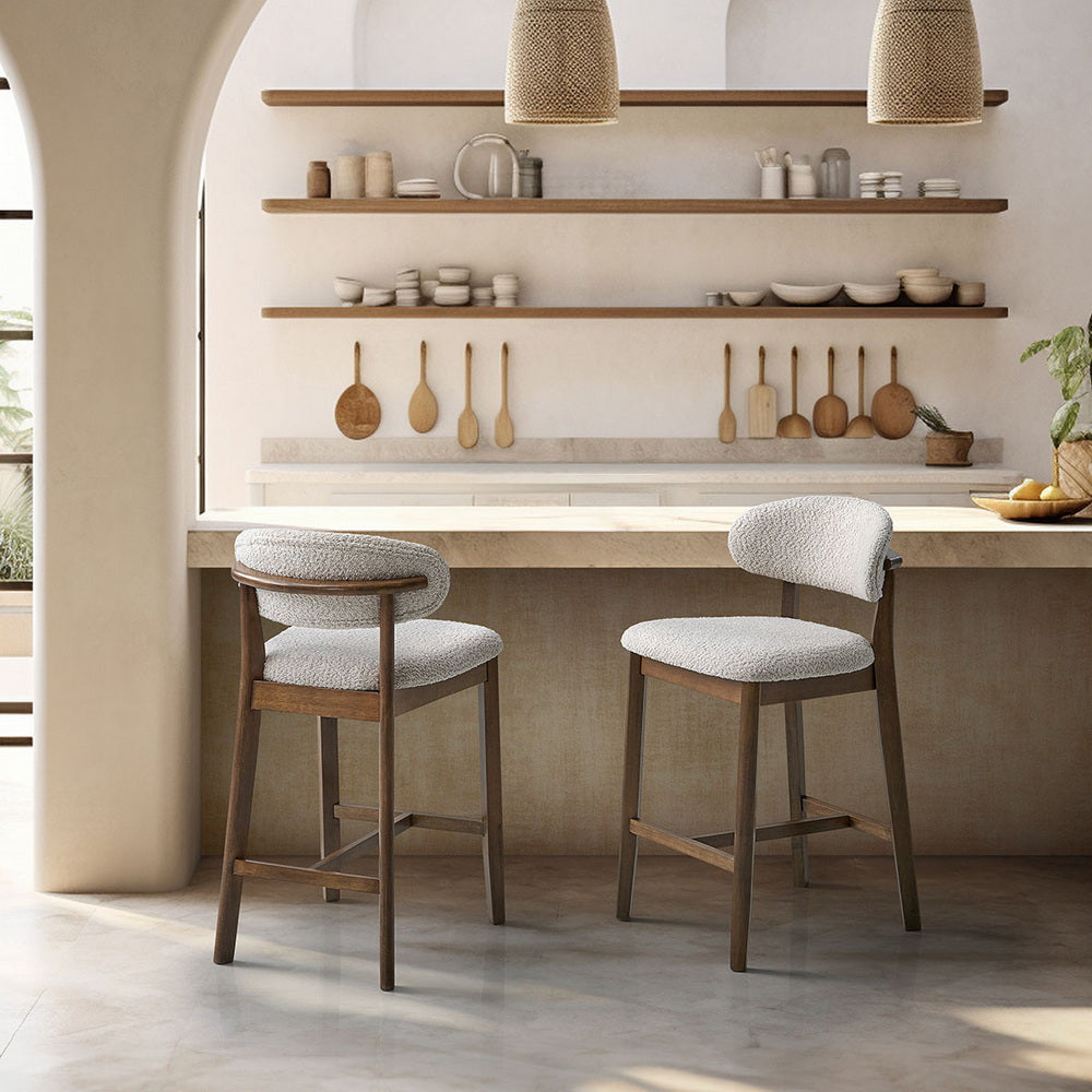 ACTU Counter Stools Set of 2 - Upholstered Bar Stools, Solid Wood, Mid-Century Modern