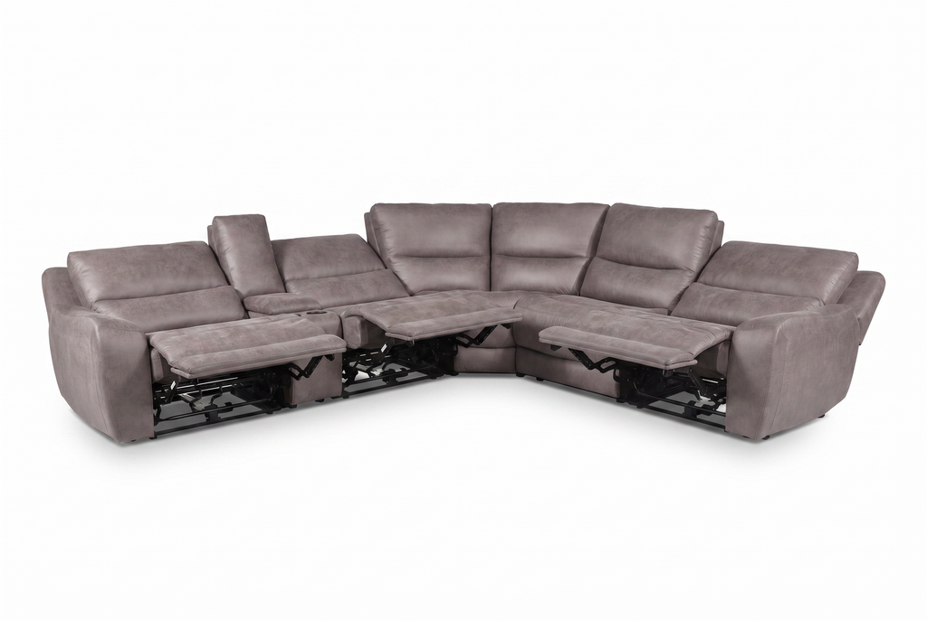 Branson Zero Slate 6-Piece Dual Power Reclining Modular Sectional with Storage Console