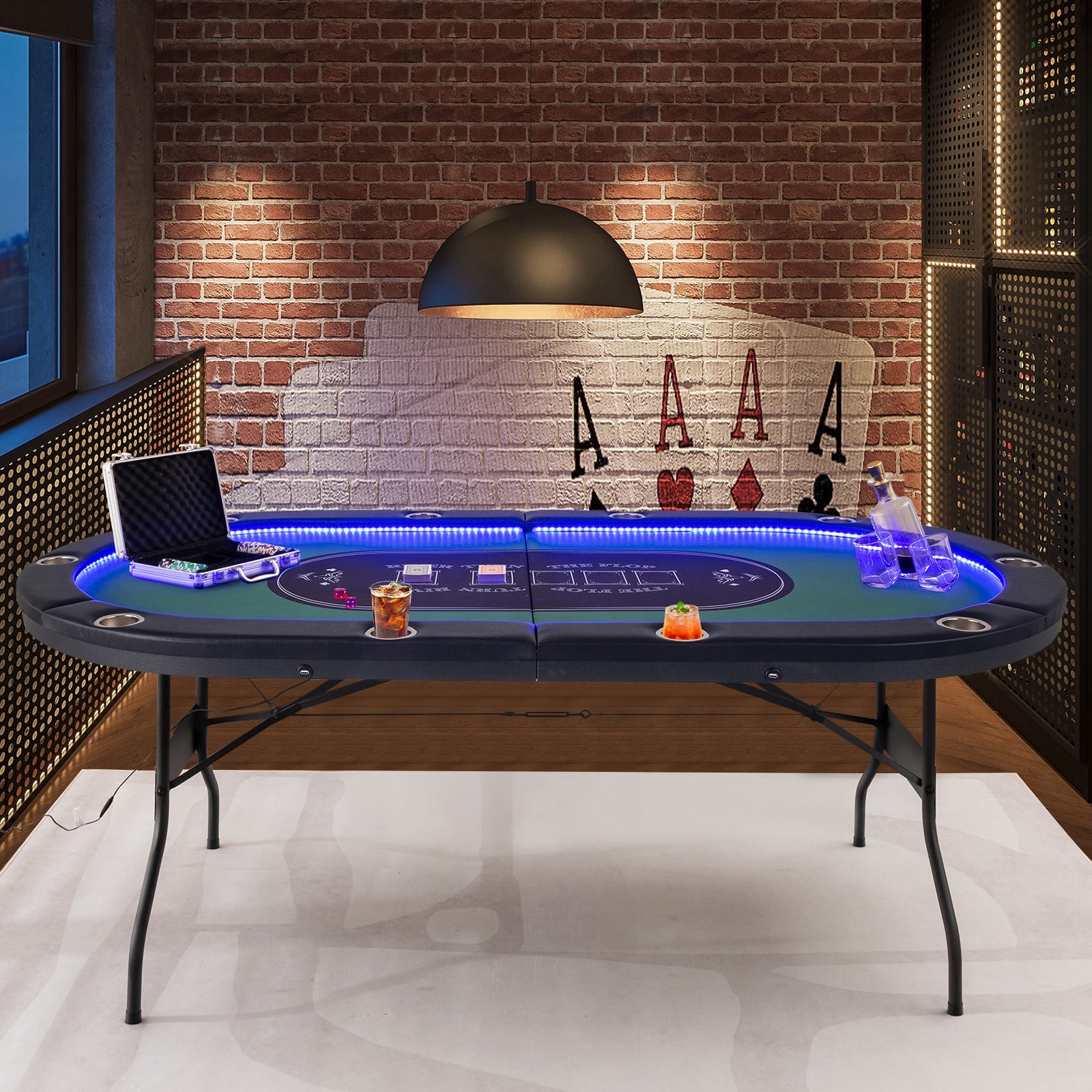 Full-Size 10-Player Poker Table with LED Lights