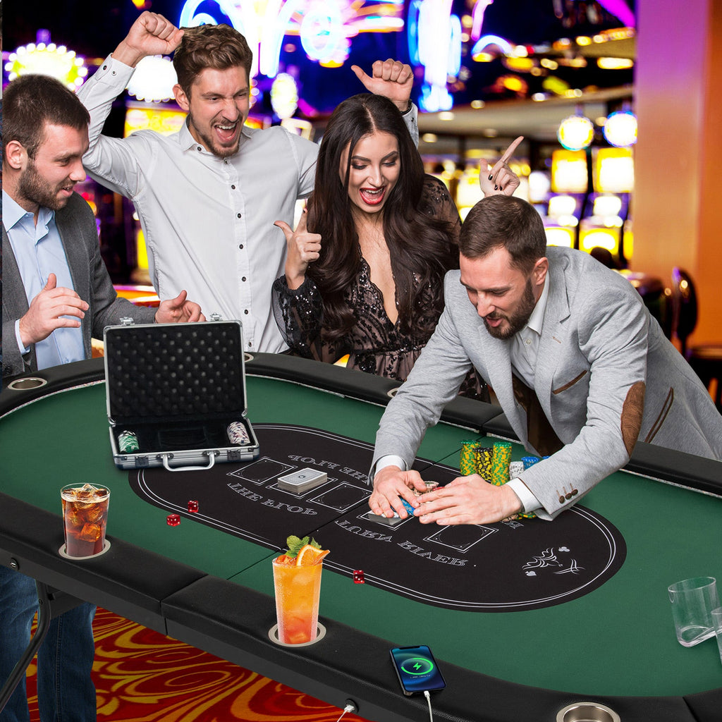 Full-Size 10-Player Poker Table with LED Lights