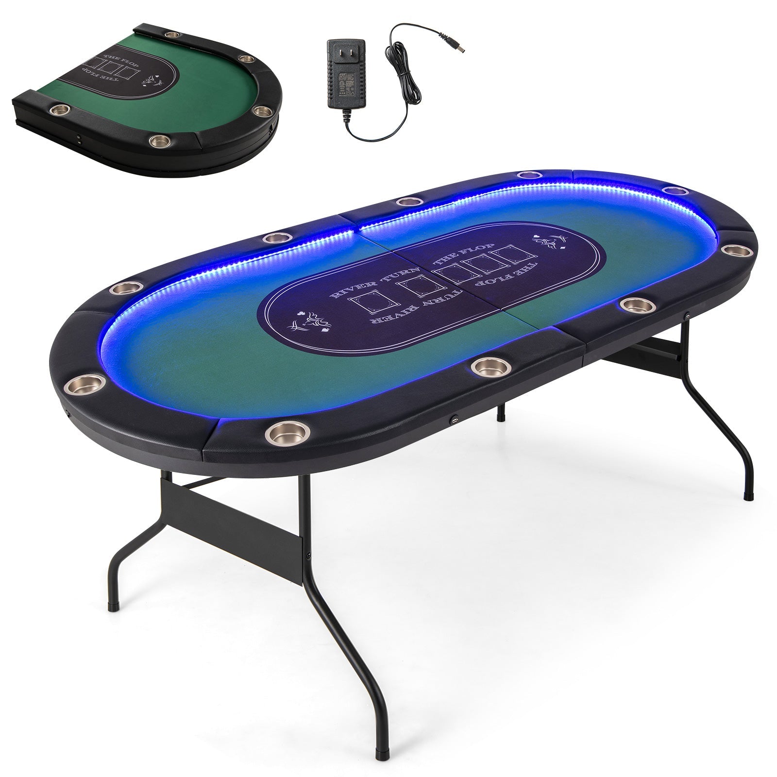 Full-Size 10-Player Poker Table with LED Lights
