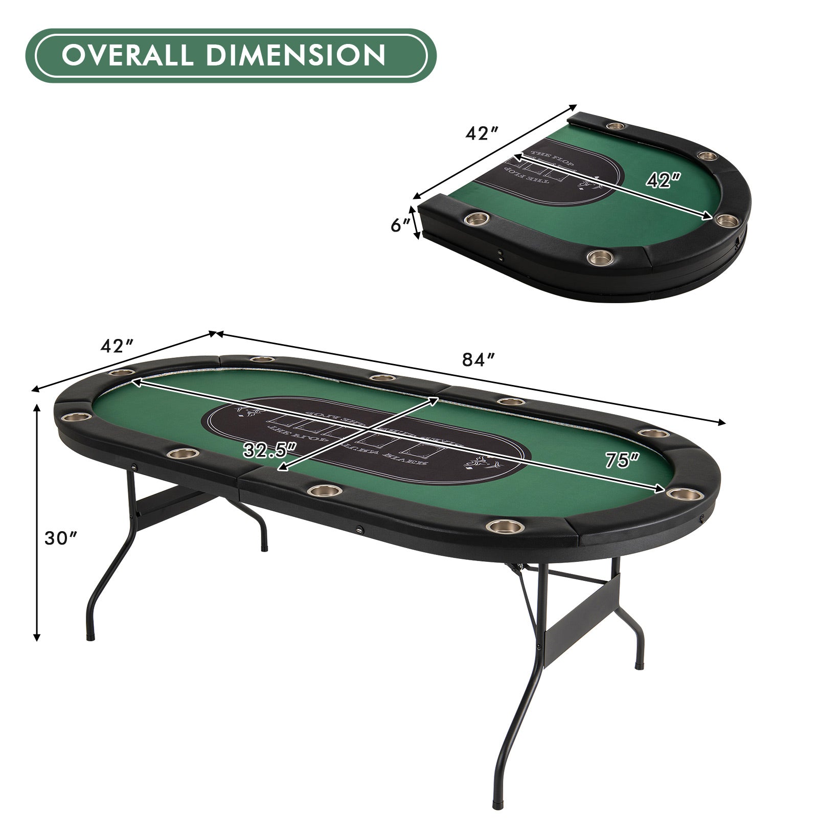 Full-Size 10-Player Poker Table with LED Lights