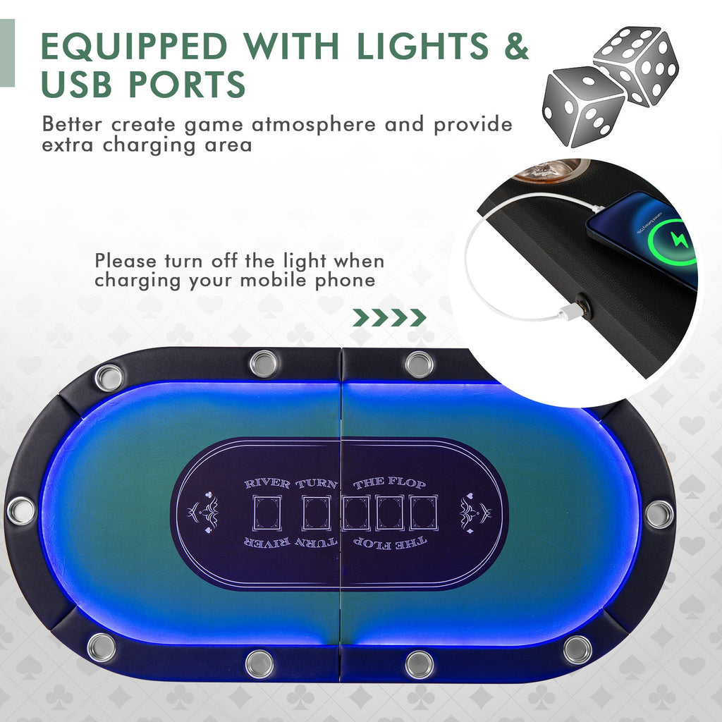 Full-Size 10-Player Poker Table with LED Lights