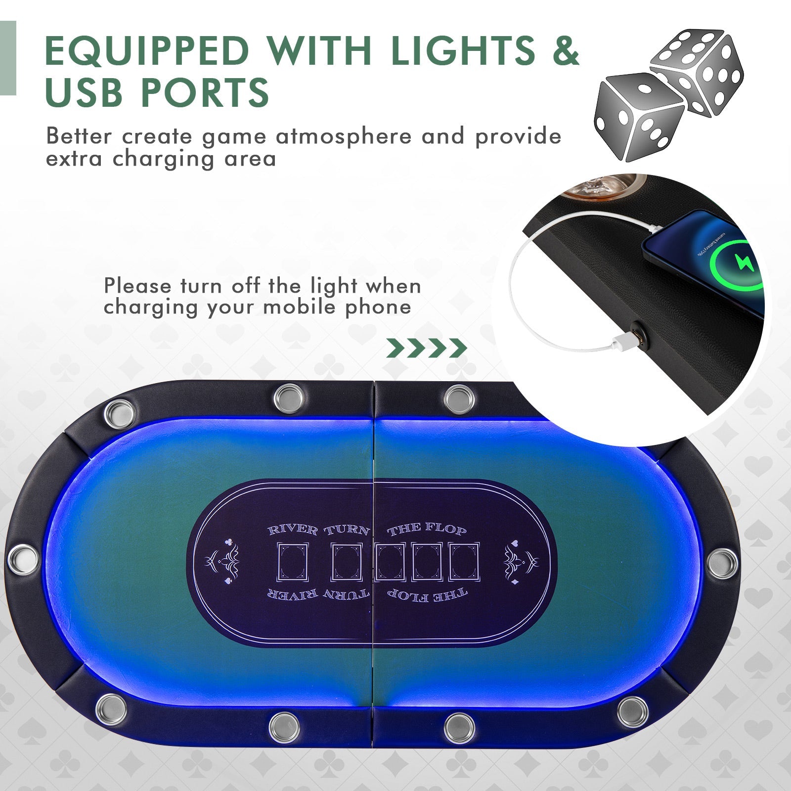 Full-Size 10-Player Poker Table with LED Lights