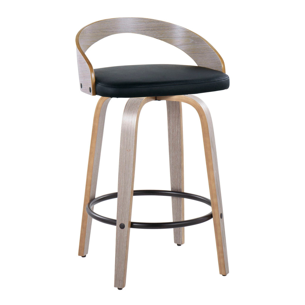 Grotto - Mid Century Modern Fixed Height Counter Stool with Swivel with Round Footrest (Set of 2)
