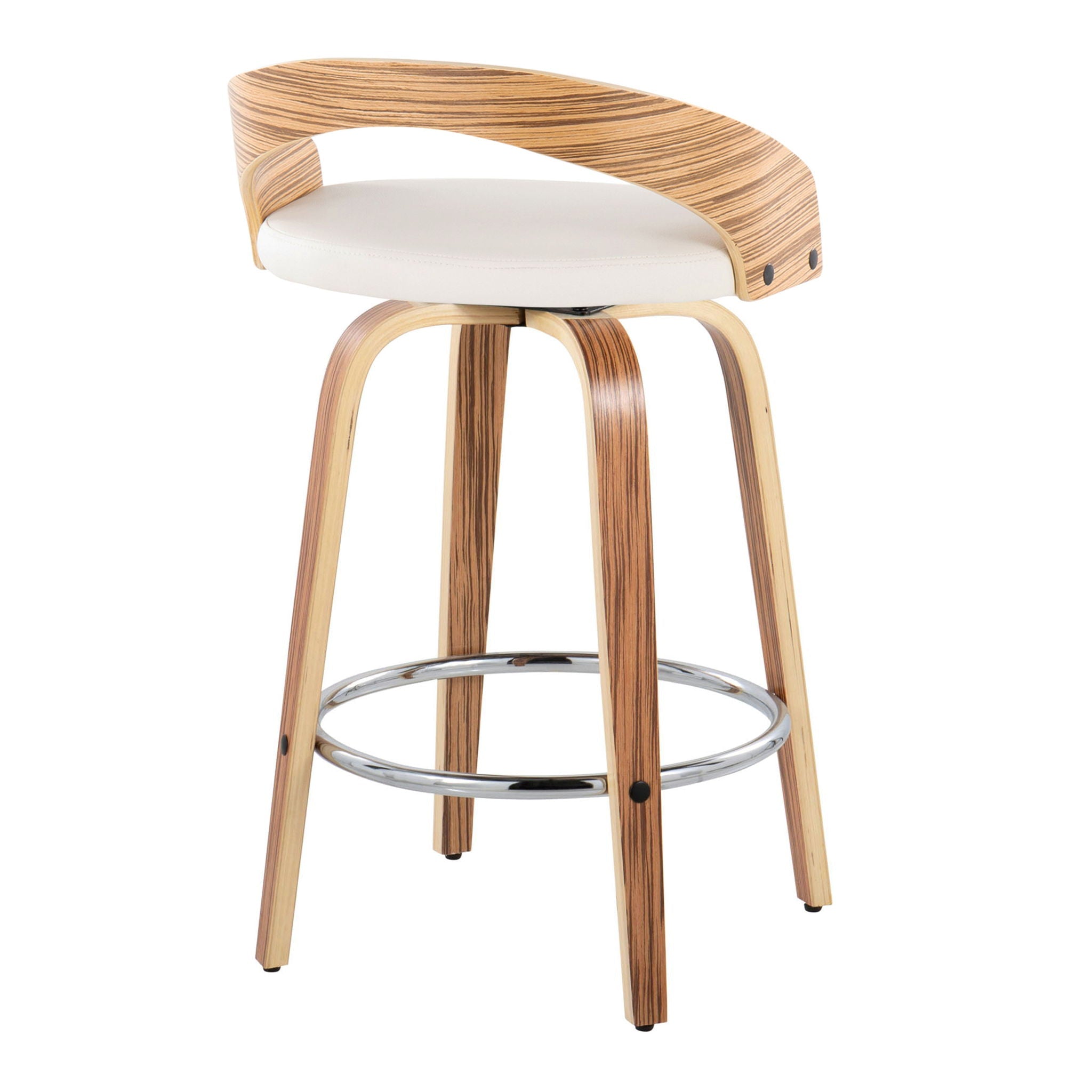 Grotto - Mid Century Modern Fixed Height Counter Stool with Swivel with Round Footrest (Set of 2)