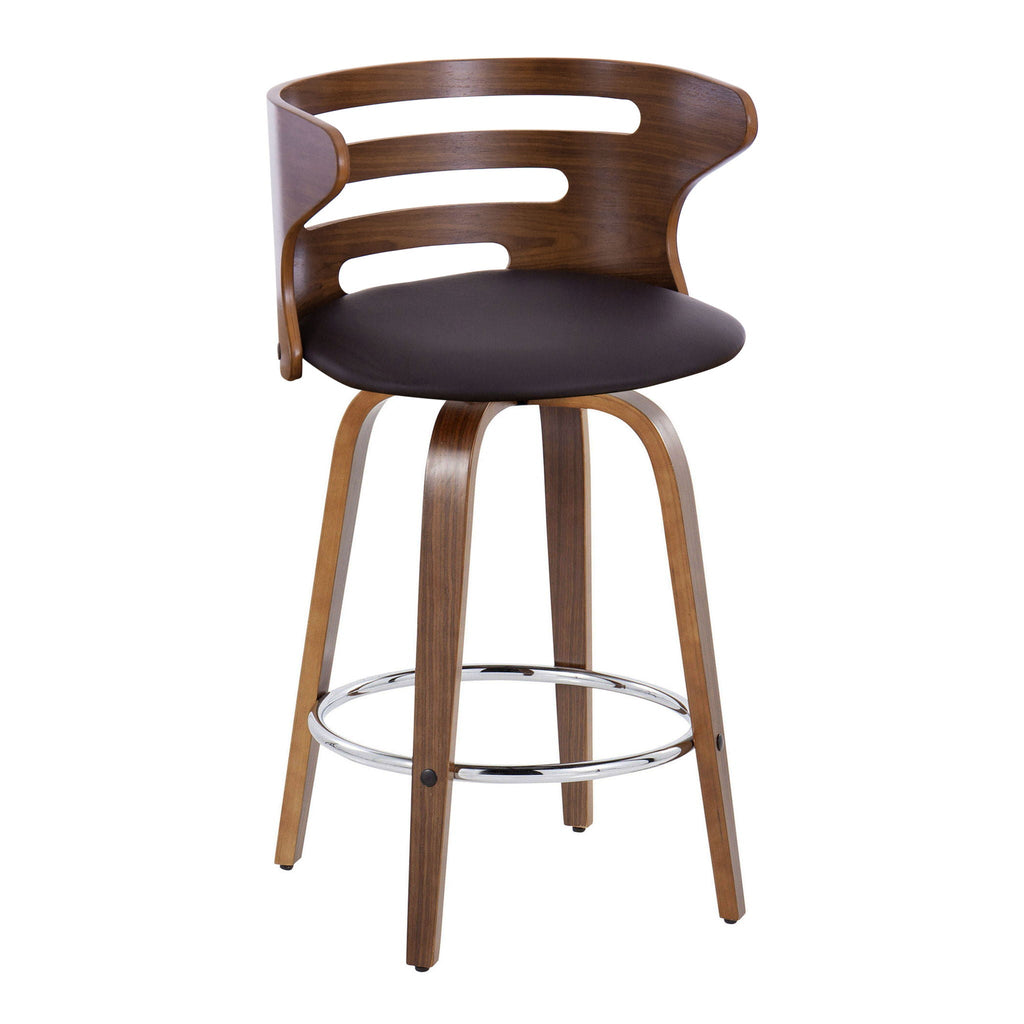 Cosini - Mid Century Modern Fixed Height Barstool with Swivel with Round Footrest (Set of 2)