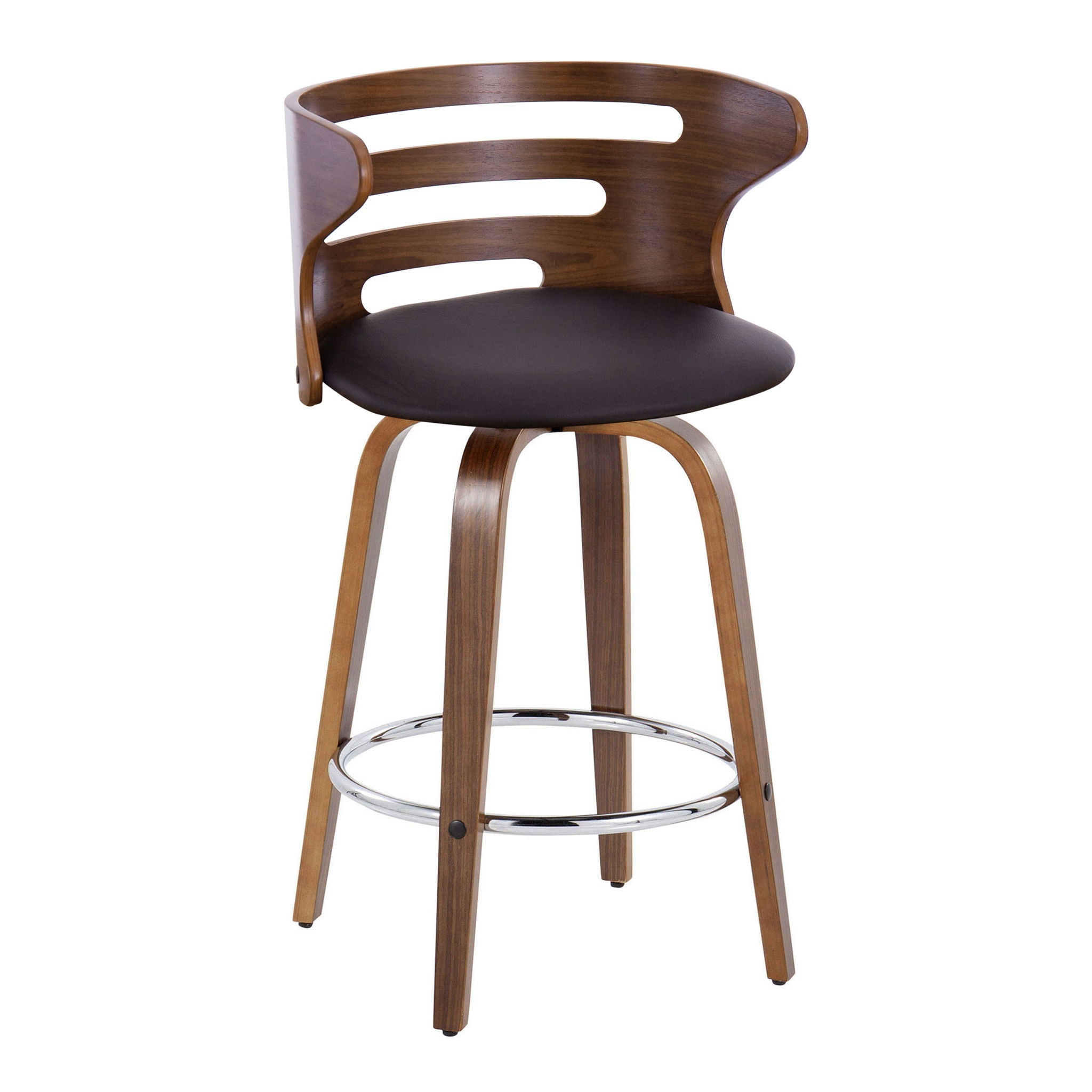 Cosini - Mid Century Modern Fixed Height Barstool with Swivel with Round Footrest (Set of 2)
