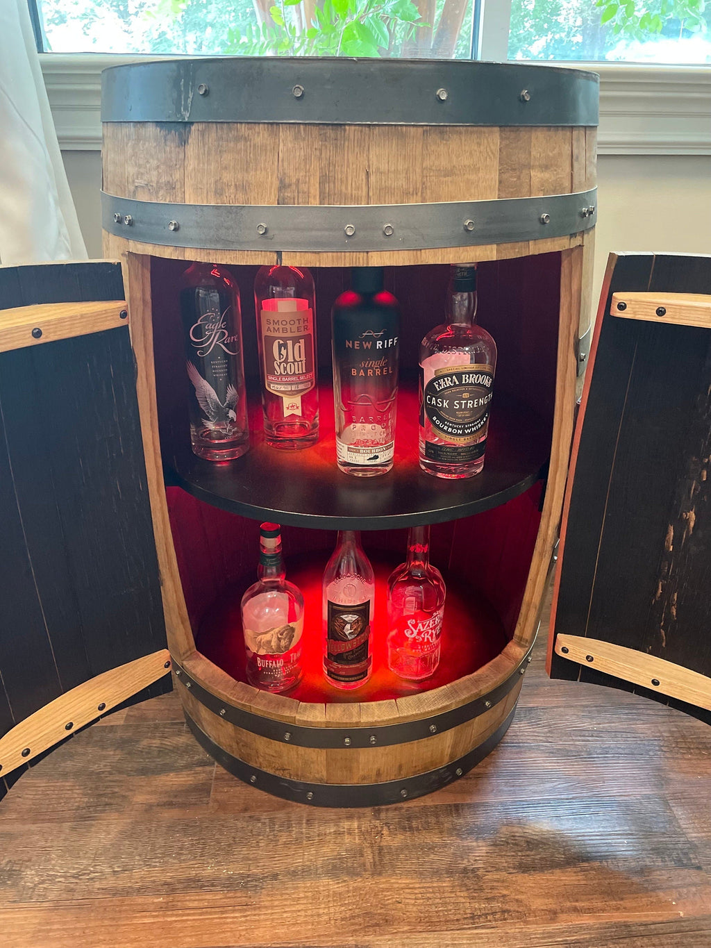Bourbon Barrel Cabinet with multicolor LED's -engraving available