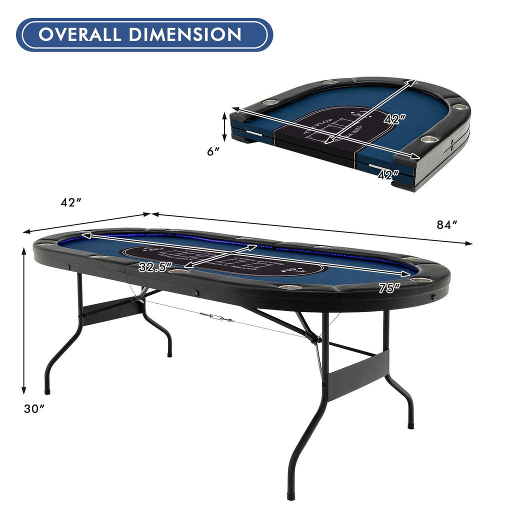 Full-Size 10-Player Poker Table with LED Lights