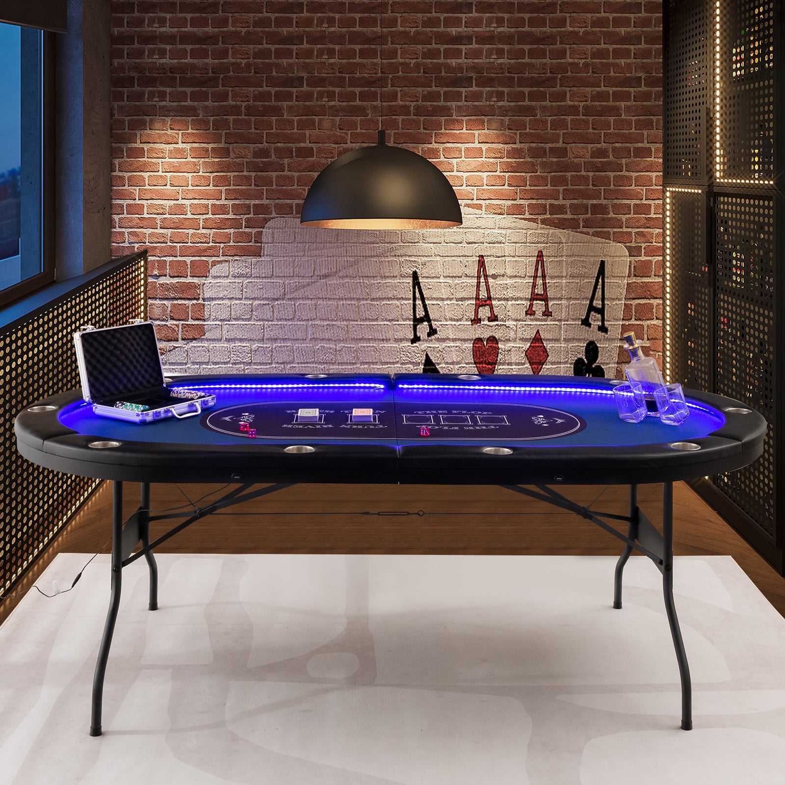 Full-Size 10-Player Poker Table with LED Lights