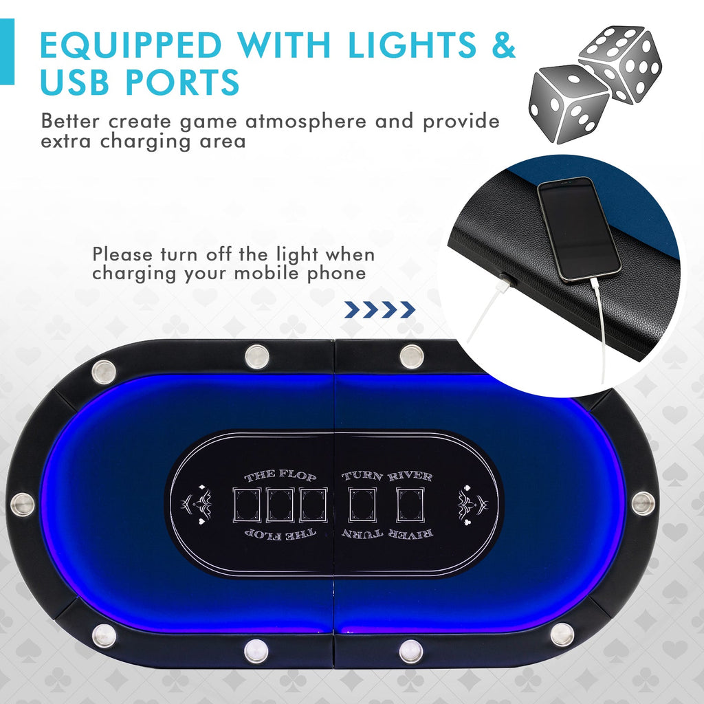 Full-Size 10-Player Poker Table with LED Lights