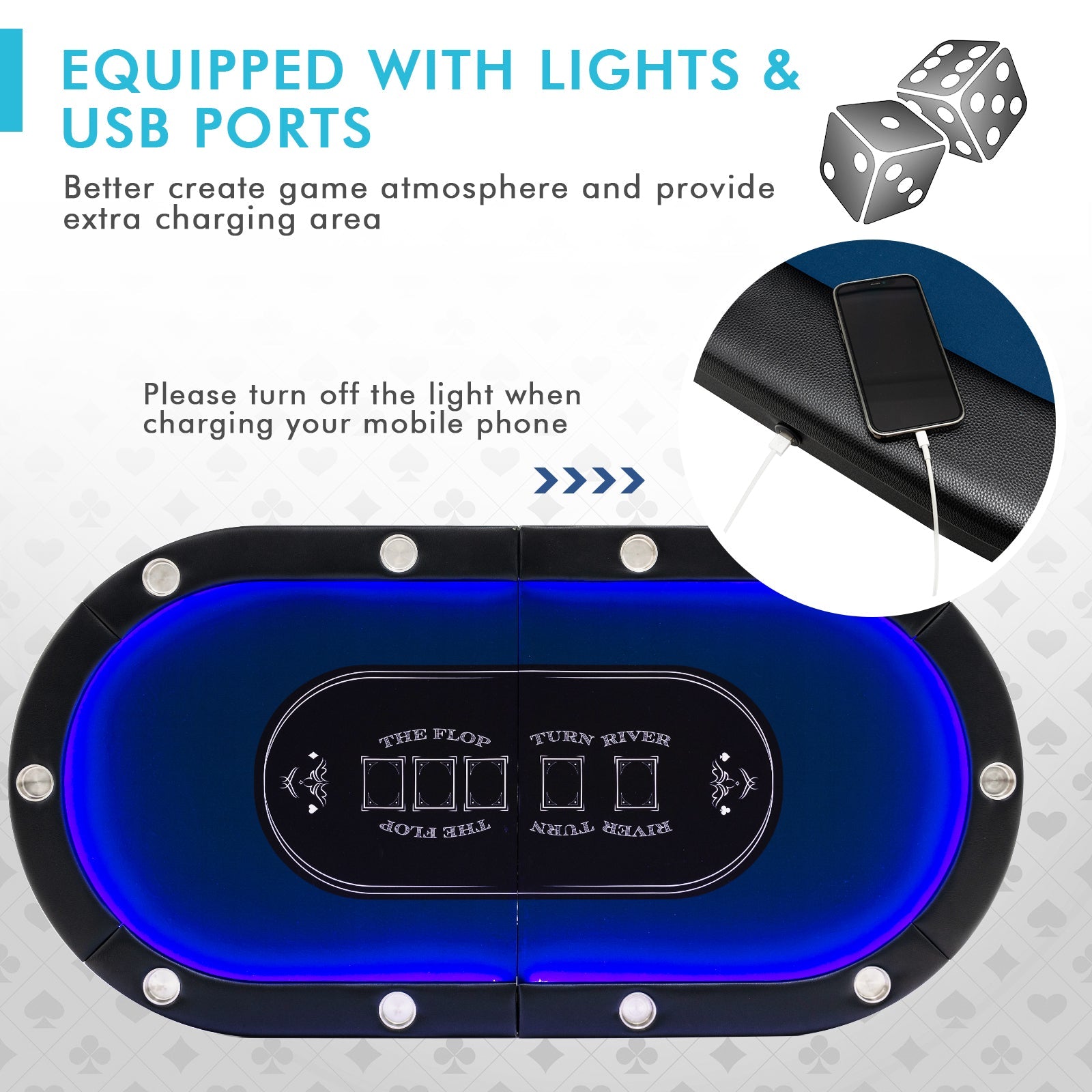 Full-Size 10-Player Poker Table with LED Lights
