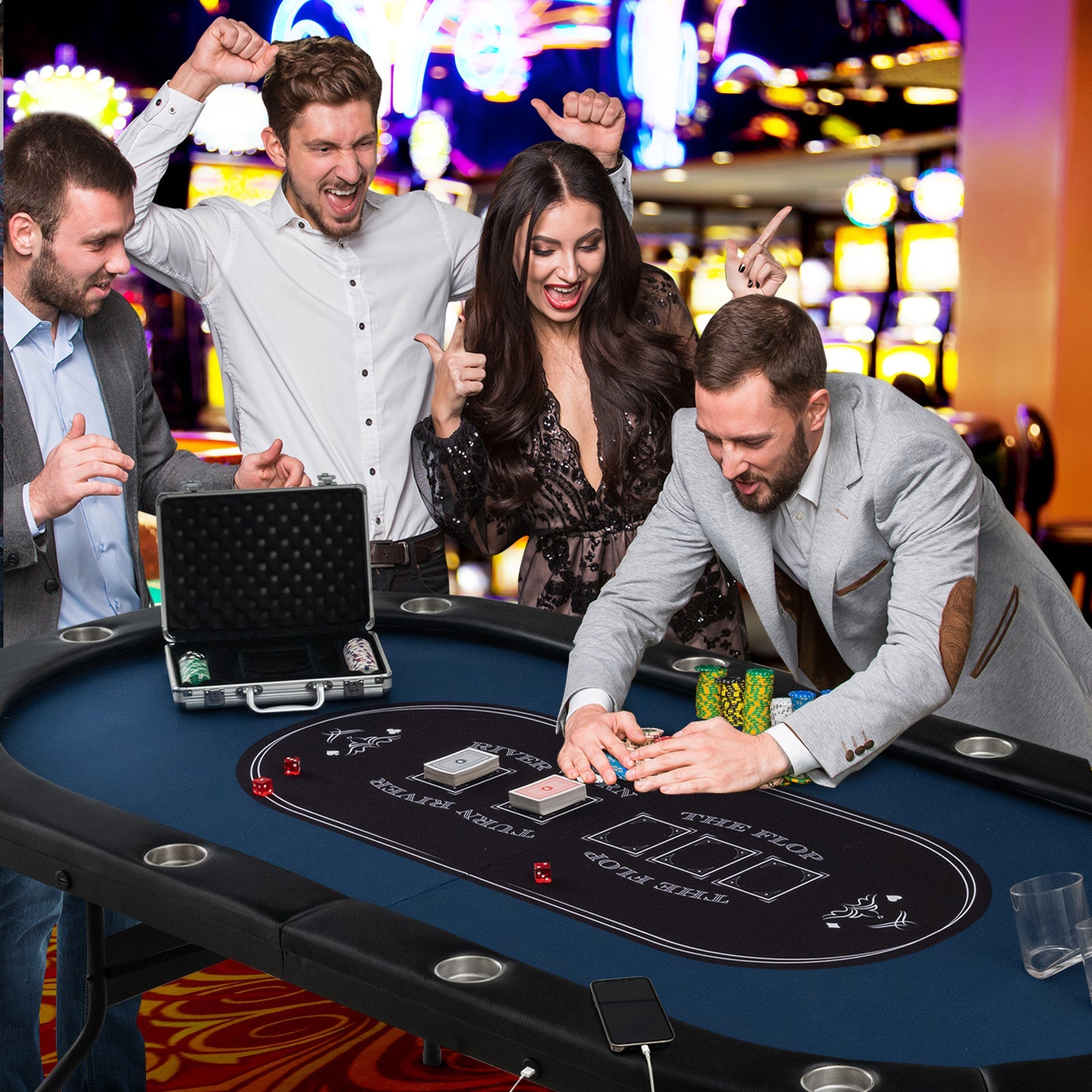 Full-Size 10-Player Poker Table with LED Lights